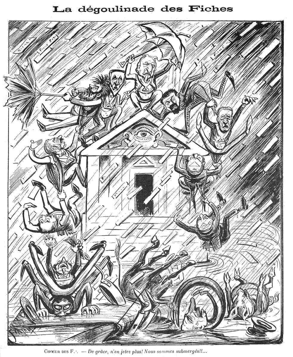 A contemporary political cartoon about the Affaire des Fiches.
