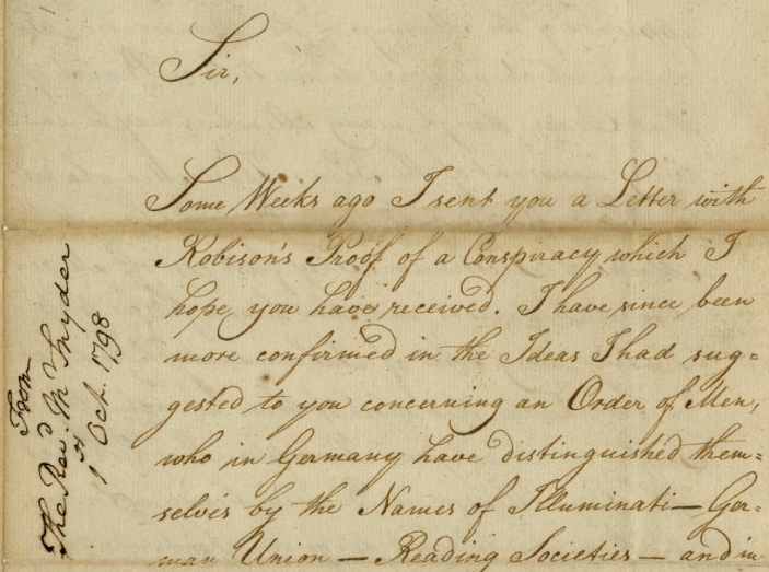 A representation of George Washington's 1798 letter regarding the Illuminati and Free-Masonry.