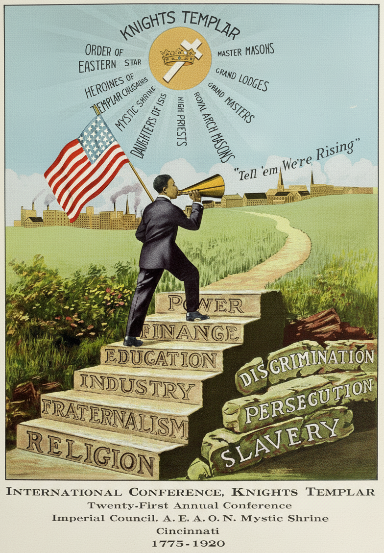 A depiction of a clandestine meeting of Underground Railroad conductors, possibly in a church basement or lodge room.