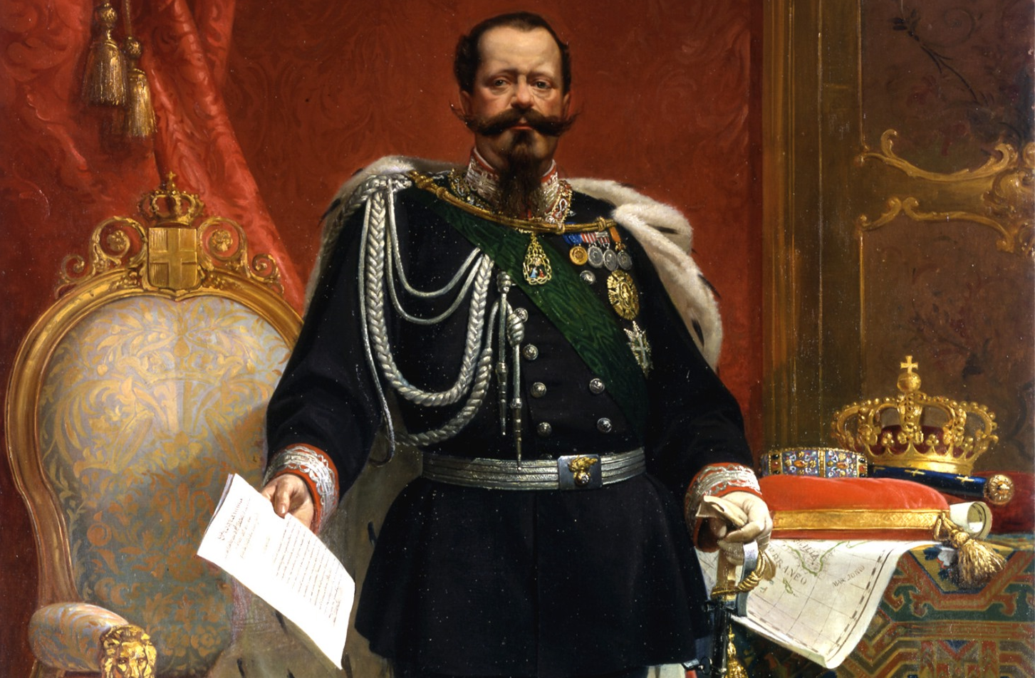 Portraits of Camillo Benso, Count of Cavour, and King Victor Emmanuel II, leaders of the 'official' Risorgimento.