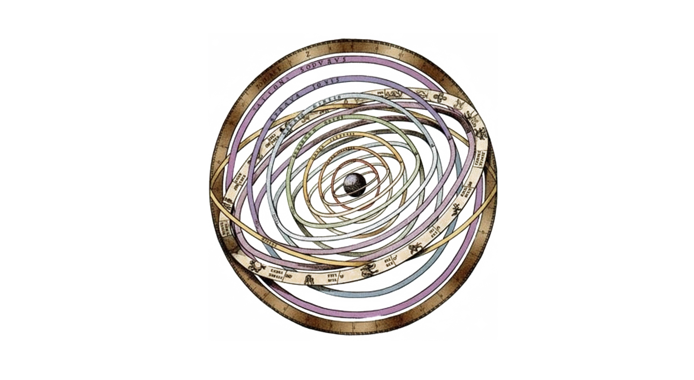 A diagram illustrating the Pythagorean 'Music of the Spheres' (Musica Universalis), showing planets in concentric rings.