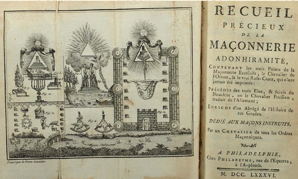 The title page of Louis Guillemain de Saint-Victor's 1781 book, 'Recueil Précieux de la Maçonnerie Adonhiramite'.