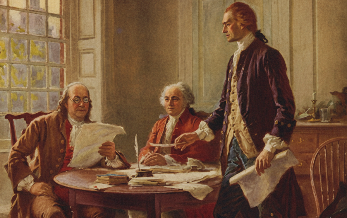 A painting of the 1778 initiation of Voltaire into the Loge Les Neuf Sœurs, with Benjamin Franklin present.