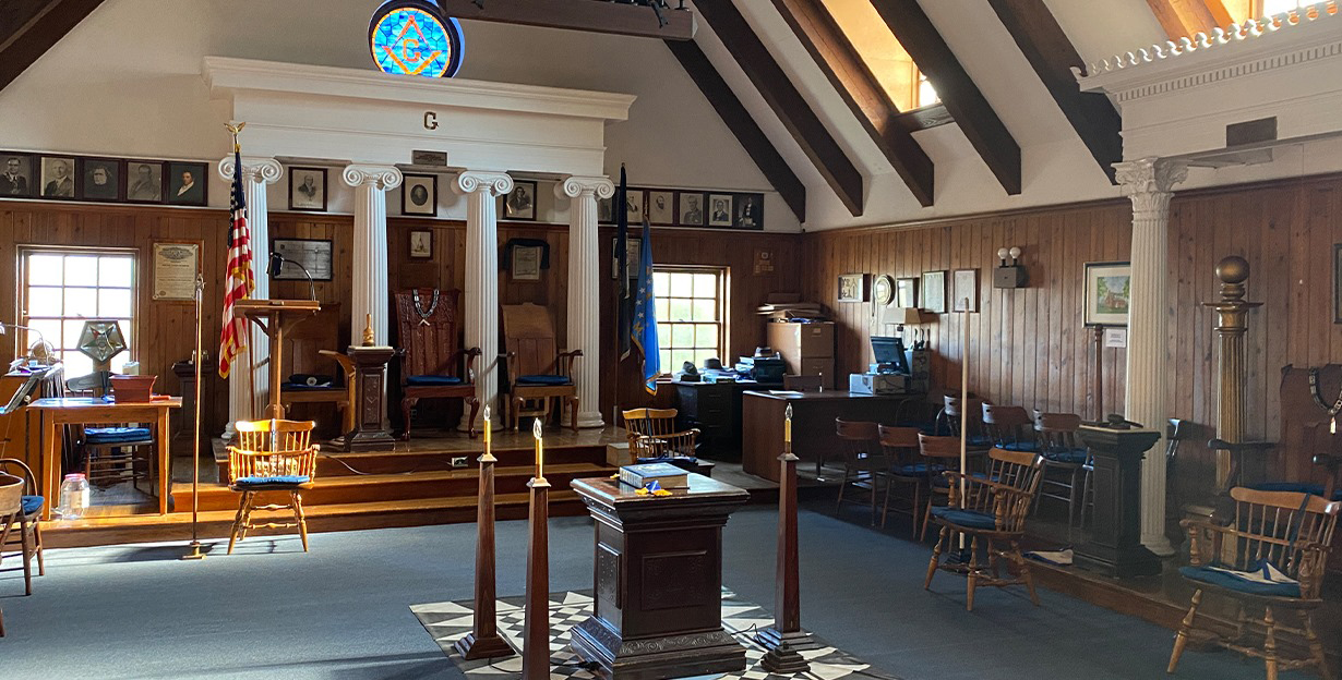 A depiction of an antebellum-era mainstream Masonic lodge, formal and orderly.